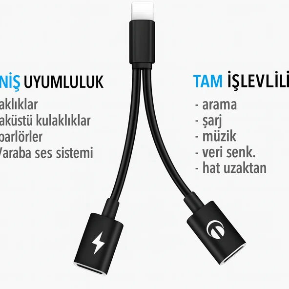 QASUL Lightning Kulaklık Şarj Çoklayıcı iphone  Uyumlu Çevirici Dönüştürücü Adaptör - 3