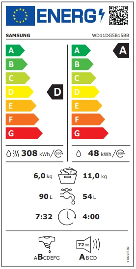 Samsung WD11DG5B15BBAH 11 KG Yıkama + 6 KG Kurutmalı Çamaşır Makinesi Siyah - Resim 4