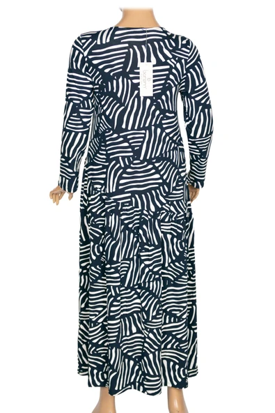 Barem Kadın Funda Belden Basene Büzgülü Penye Lacivert Elbise D56 - Resim 3