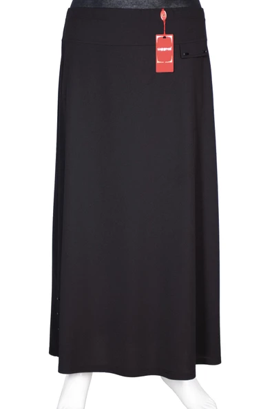 Hesna Kadın Dilşah Battal Beden Krep Çan Süs Cepli Aks Siyah Etek ürün görseli 1