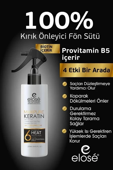 Elose Kırıklara Karşı Etkili Besleyici Onarıcı Keratin ve Biotinli Saç Bakım Fön Sütü 250 ml. - 2