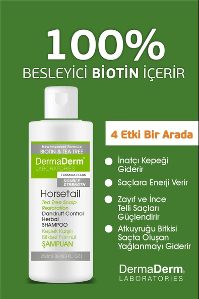 Dermaderm At Kuyruğu Bitkisi ve Çay Ağacı Özlü Bitkisel Formül Kepek Şampuanı 250 ml - 2