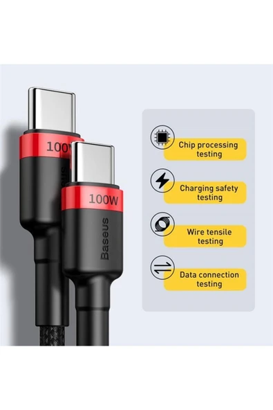 Baseus Type C To Type C 100 Watt Süper Hızlı Şarj Data Kablosu 2 Metre Pd - 6