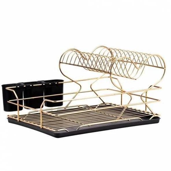 Kalpli Metal Bulaşıklık Tabaklık Bulaşık Kurutma Sepeti Gold Bulaşık Kurutmalık ürün görseli 1