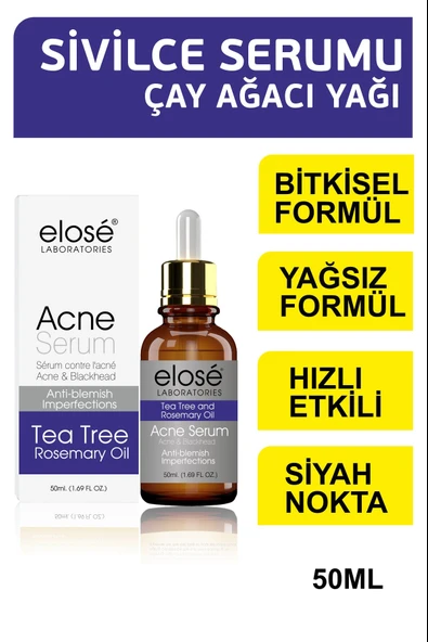 Elose Rosemary Oil Çay Ağacı Yağı Akne ve Siyah Nokta Cilt Bakım Serumu 50 ml.