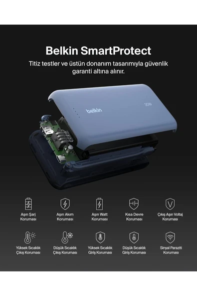 Belkin BoostCharge Powerbank, 20K Entegre Kablolu Taşınabilir Güç Kaynağı, 30 W Hızlı Şarj, USB-C - Resim 2