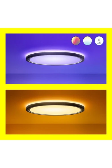 Wiz SuperSlim 22W Siyah Sıva Üstü RGB Akıllı LED Yuvarlak Panel Tavan Armatürü 42 cm çapında 2600 Lumen - 4
