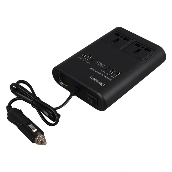 Olesson 1662 DC 12-24V 150W Oto Araç Power İnverter Ek Çakmak Girişi - 2x TYPE-C - 4x USB - 2x 220V Üniversal Priz - 2