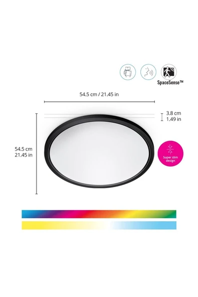 Wiz SuperSlim 32W Siyah Sıva Üstü RGB Akıllı LED Yuvarlak Panel Tavan Armatürü 55 cm çapında 3750 Lumen - 2