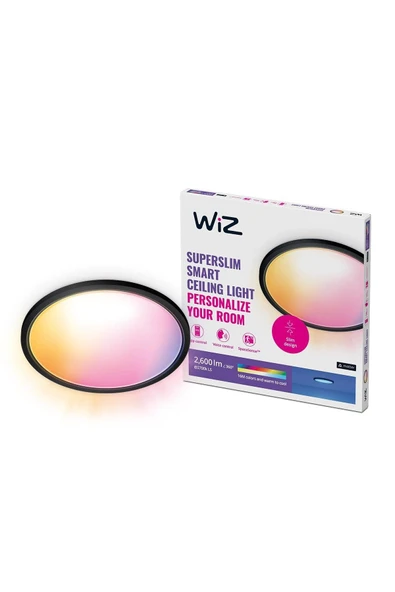 Wiz SuperSlim 22W Siyah Sıva Üstü RGB Akıllı LED Yuvarlak Panel Tavan Armatürü 42 cm çapında 2600 Lumen - 1