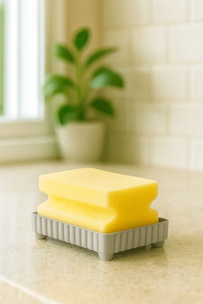 4 Parça Mutfak & Banyo Beyaz Temizlik Seti – Sıvı Sabunluk, Fırça, Havluluk & Süngerlik - 3