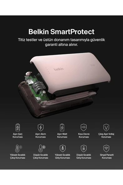 Belkin BoostCharge Powerbank, 20K Entegre Kablolu Taşınabilir Güç Kaynağı, 30 W Hızlı Şarj, USB-C - Resim 2