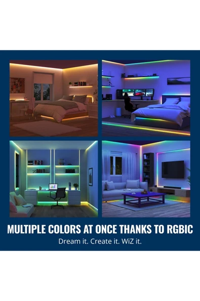 Wiz RGBIC 5 Metre Akıllı Led Şerit (16 Milyon Renk, Wi-Fi Kontrollü) - Google Home, Alexa and HomeKit - Resim 3