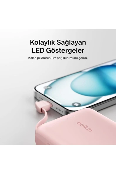 Belkin Belkin BoostCharge Powerbank, Entegre Type-C Kablolu 10K PD 20W - Resim 3