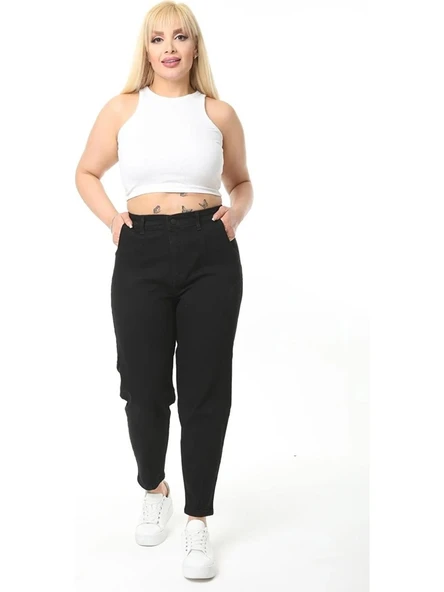 Kadın Büyük Beden Pileli Mom Jean Pantolon C600 - 1
