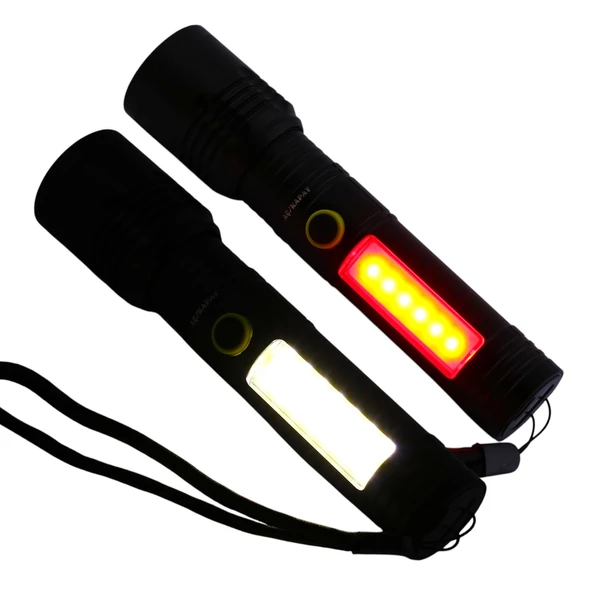 Çok Fonksiyonlu Şarjlı El Feneri Uzun Menzil Metal Kasa 10W COB LED Işıldak Teleskopik Odaklı - Resim 2