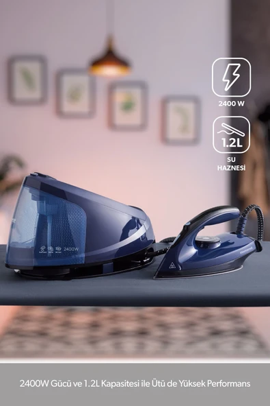 Homend Steamwork 1168H Lacivert 2400 W Buhar Kazanlı Ütü - Resim 2