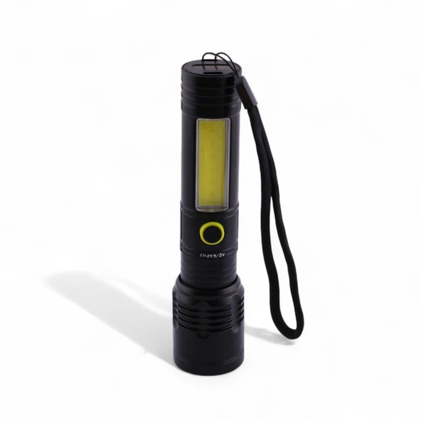 Çok Fonksiyonlu Şarjlı El Feneri Uzun Menzil Metal Kasa 10W COB LED Işıldak Teleskopik Odaklı - Resim 4