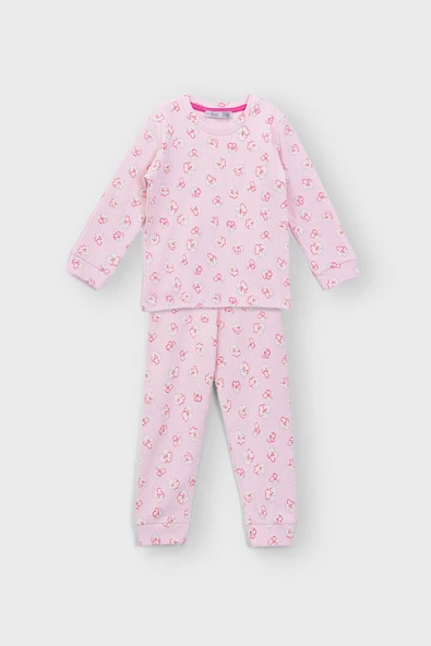 Kalp Desenli %100 Pamuk Kız Çocuk Pijama Takımı ürün görseli