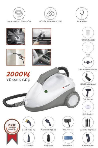 Torima TSC-01 Gri Çok Fonksiyonlu Buharlı Temizleyici - Buharlı Temizlik Makinası ürün görseli
