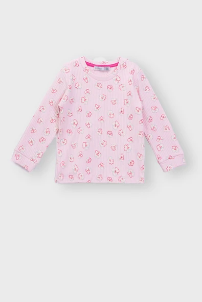 Kalp Desenli %100 Pamuk Kız Çocuk Pijama Takımı - Resim 5