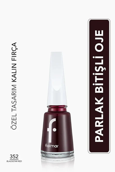 Flormar Klasik Parlak Bitişli Yüksek Pigmentli Oje -nail Enamel- 352 Blackstar Red New- 8682536035934 - 1