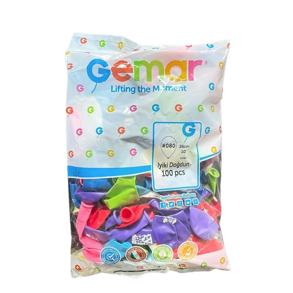 GD-90 DOĞUM GÜNÜ BALON GEMAR KOLİ 100 PK ürün görseli