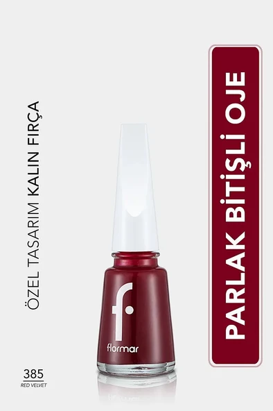 Flormar Klasik Parlak Bitişli Yüksek Pigmentli Oje - Nail Enamel- 385 Red Velvet New - 1
