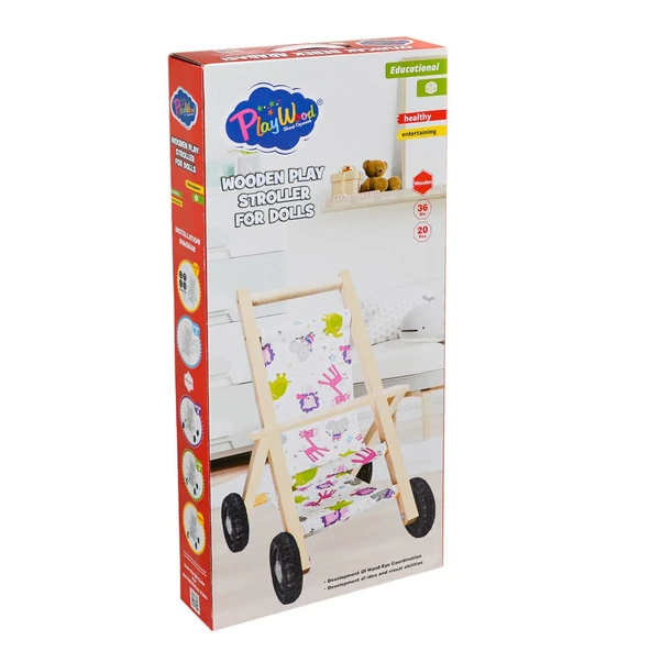 ONY-386 Ahşap Oyuncak Bebek Arabası -Onyıl - 2