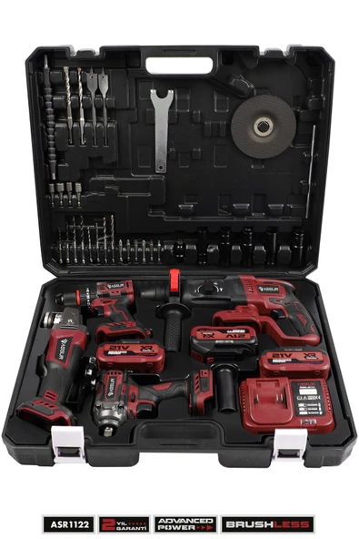 Assur Profesyonel 21V 4'lü Set Taşlama & Matkap & Kırıcı Delici Hilti & Somun Sıkma Sökme - Resim 2