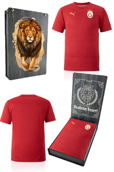 Galatasaray Orijinal Lisanslı Sıfır Yaka Kırmızı A Takım Antrenman T-Shirt Gs Aslan Baskılı Hediyelik Ahşap Kutulu ürün görseli 1