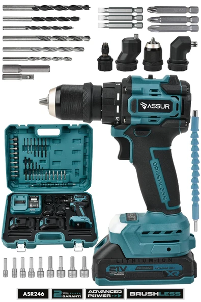 Assur 21V Çift Akülü 4 Başlıklı Kömürsüz Motor Şarjlı Akülü Vidalama ürün görseli 1