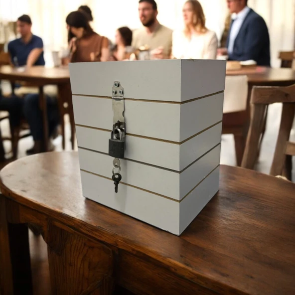 MoxoCreative Beyaz Ahşap Bahşiş Kutusu, Kilitli Tipbox, Sandık Tipi Dilek, Öneri Veya Şikayet Kutusu, Kumbara - 2
