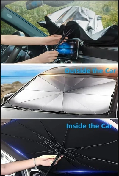 Tüm Araçlar İçin Araba Ön Cam Güneşlik Katlanabilir Şemsiye Güneşlik 2. KALİTE 79x140 cm ürün görseli