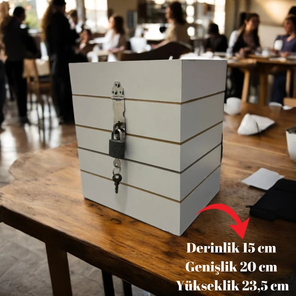 MoxoCreative Beyaz Ahşap Bahşiş Kutusu, Kilitli Tipbox, Sandık Tipi Dilek, Öneri Veya Şikayet Kutusu, Kumbara - 1