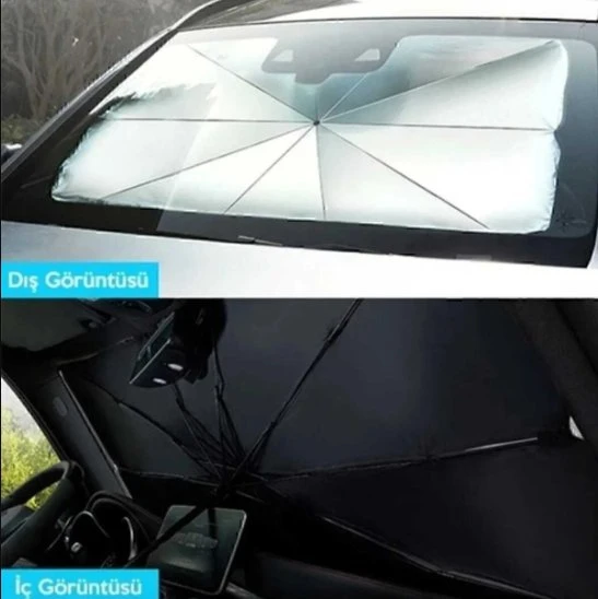 Tüm Araçlar İçin Araba Ön Cam Güneşlik Katlanabilir Şemsiye Güneşlik 2. KALİTE 79x140 cm - Resim 4
