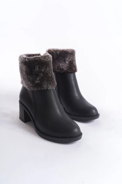 JET-KATYA Fermuarlı Ortopedik Taban Topuklu Kürk DetaylıKadın Bot  CST - Siyah - Resim 5