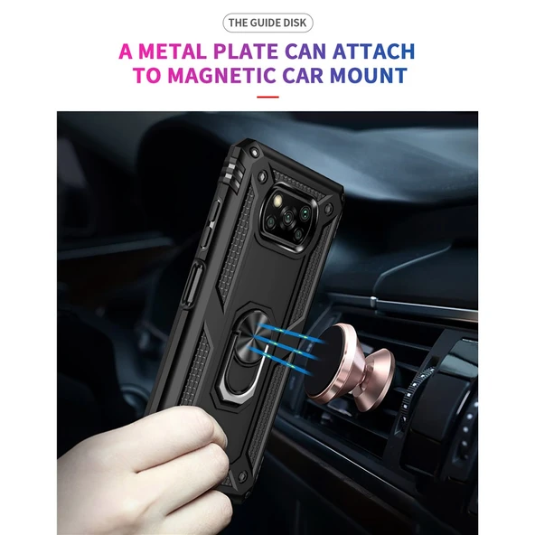 Xiaomi Poco X3 NFC Uyumlu Kamera Korumalı Standlı Yüzüklü Tank Kılıf - 4