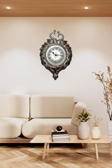 Duvar Saati Tavuskuşu Temalı Büyük Polyester Saat No.1 50 x 70 cm - Resim 6