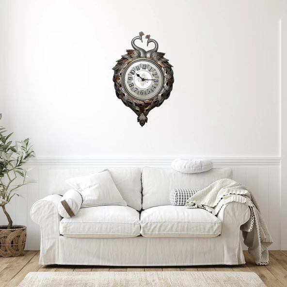 Duvar Saati Tavuskuşu Temalı Büyük Polyester Saat No.1 50 x 70 cm - Resim 2