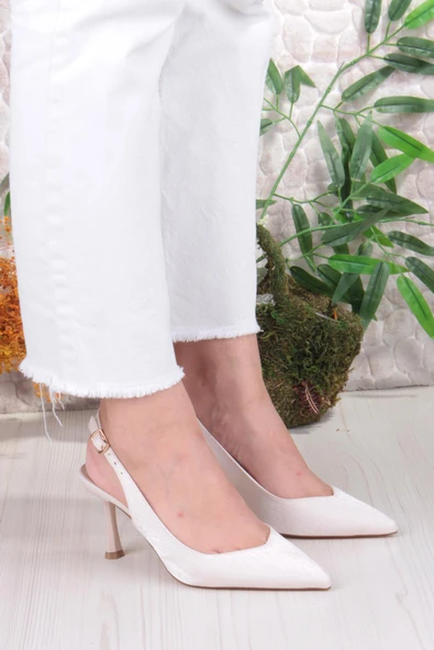 Fort 129-1300 Fls Saten Önü Kapalı Arkası Açık Topuklu Kadın Ayakkabı - Resim 3