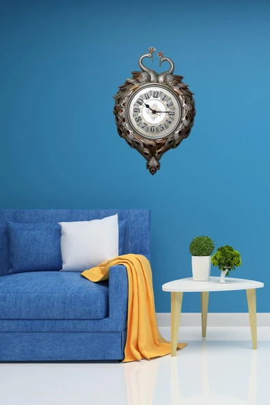 Duvar Saati Tavuskuşu Temalı Büyük Polyester Saat No.1 50 x 70 cm - Resim 5