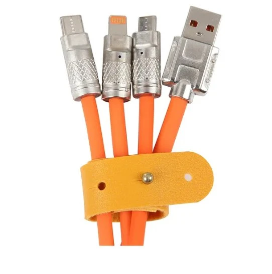 BEYAZ 3in1 Metal Başlıklı Type-C-Micro Usb-Lightning Uyumlu 120W 6A Hızlı Şarj Kablosu s-219 - Resim 2