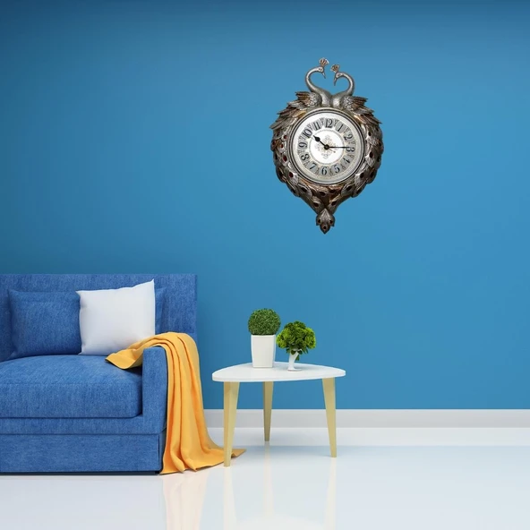 Duvar Saati Tavuskuşu Temalı Büyük Polyester Saat No.1 50 x 70 cm - Resim 3