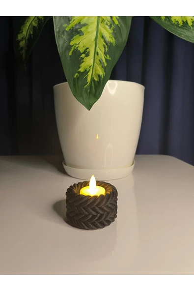 Örgülü Halat Tarzı Tealight Mumluk - 1