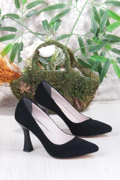 Fort 35707 Düz Sade Nubuk Rahat Şık Stiletto Yüksek Topuklu Kadın Ayakkabı - Resim 5