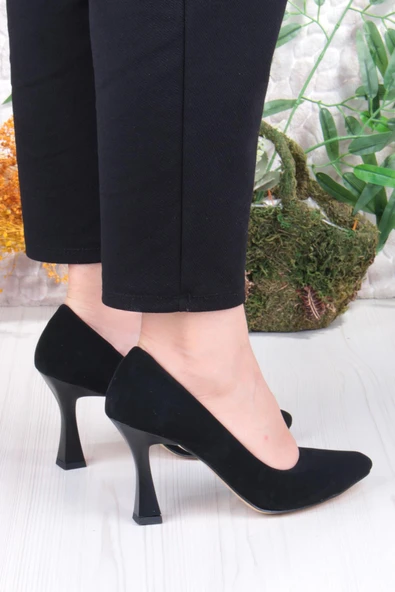 Fort 35707 Düz Sade Nubuk Rahat Şık Stiletto Yüksek Topuklu Kadın Ayakkabı - Resim 4