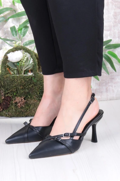 Fort 2105 Ceyn Cilt Çapraz Çift Toka Detaylı Arkası Açık Topuklu Kadın Ayakkabı - Resim 2