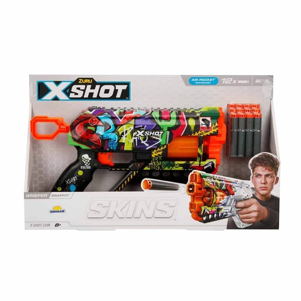 36561 X-Shot Skins Griefer 12 Mermili Sünger Dart Atan Silah 32 cm - Resim 3