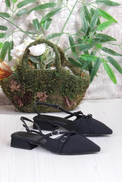 Fort 018-909 Fls Saten Toka Detaylı Şık Rahat Sivri Burun Kadın Babet - Resim 5